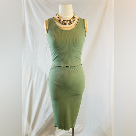 Ribbed Knit Paperoc Tank and Midi Skirt Set in Sage Green - Picture 2 of 13